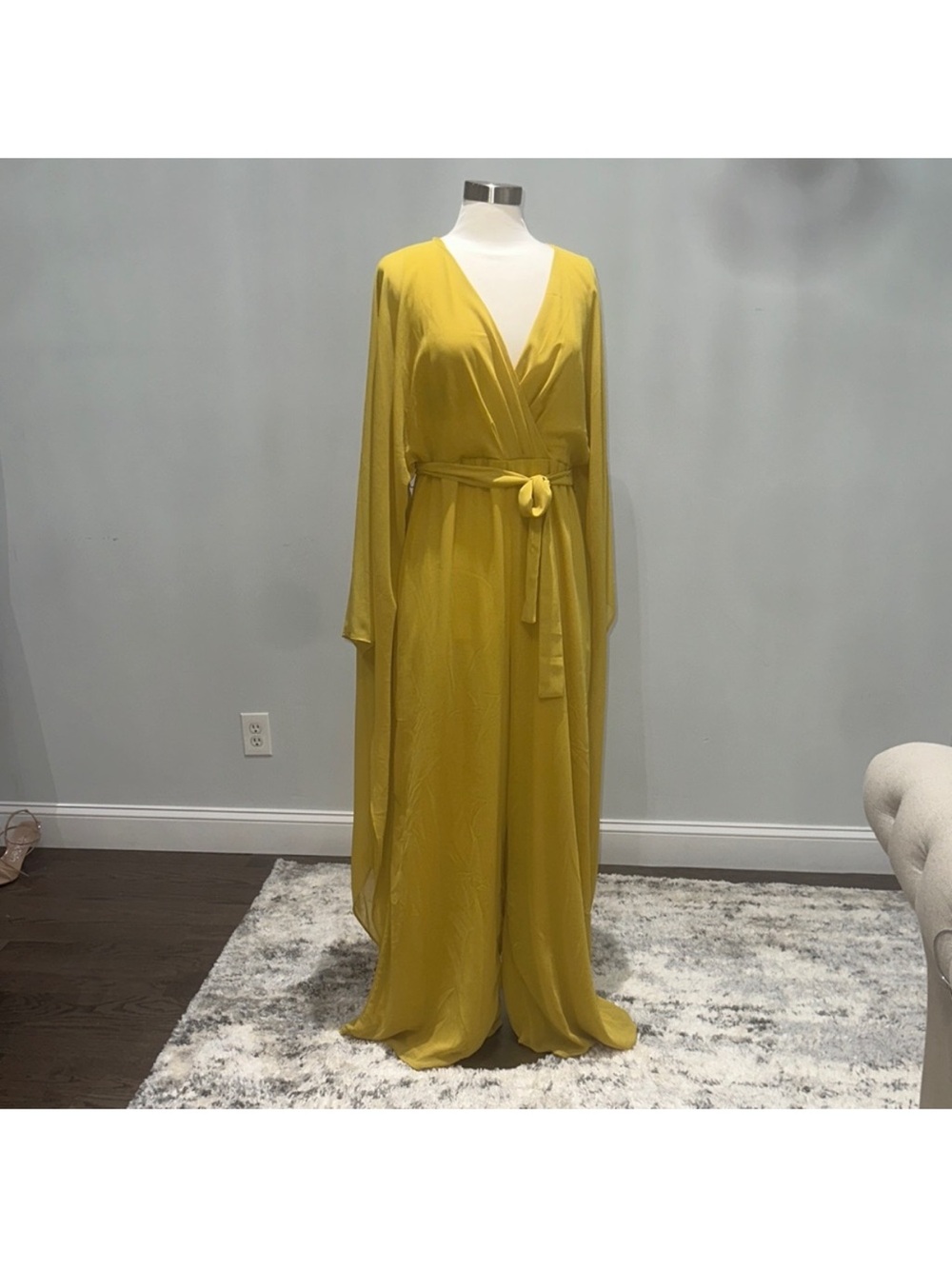 Mustard Yellow Wrap Jumpsuit with Tie Waist size S/M